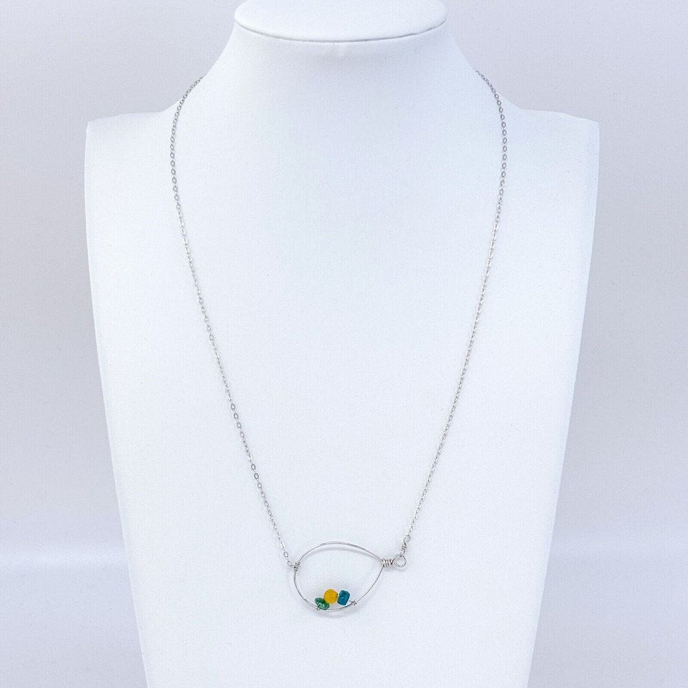 Vintage Sterling Silver 925 Jadeite Teardrop Pendant Necklace 18"